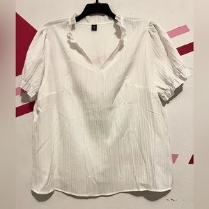 Unity Plus Frill Trim Puff Sleeve Notched Neckline Blouse